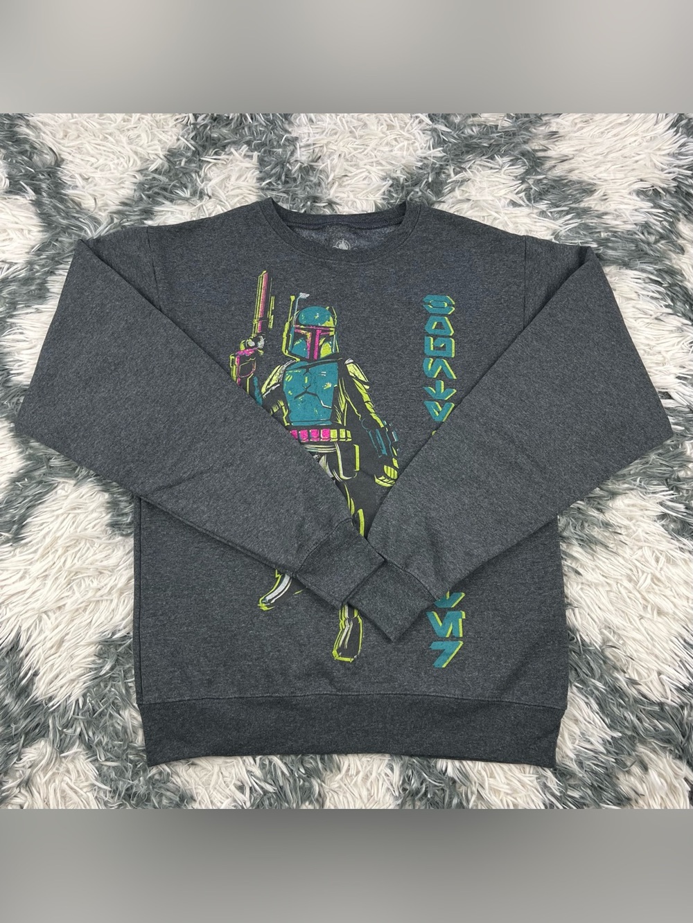 Disney Star Wars Adult Unisex Gray Boba Fett Sweater Sweatshirt Pullover Size XS